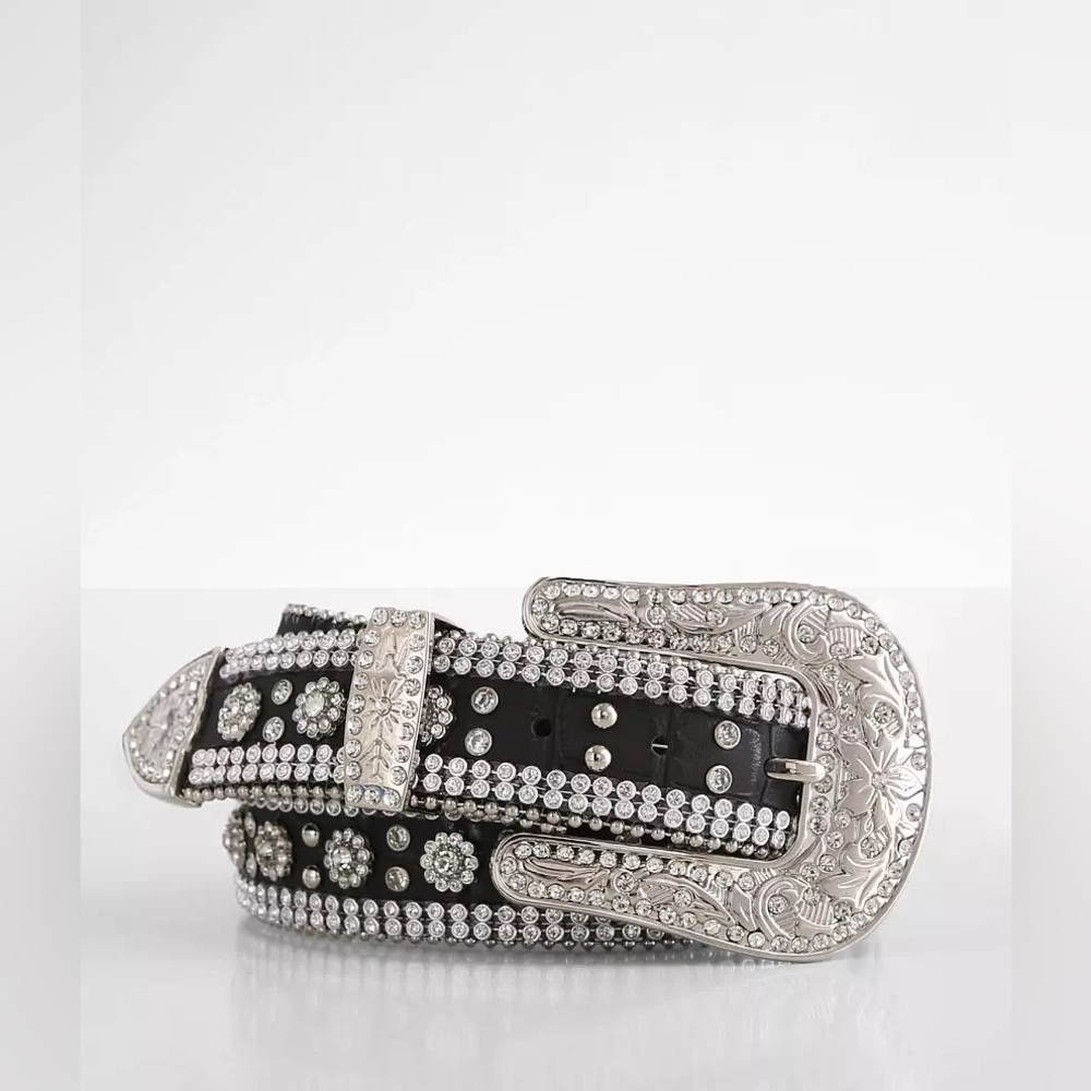 Black Rhinestone Leather Western Belt